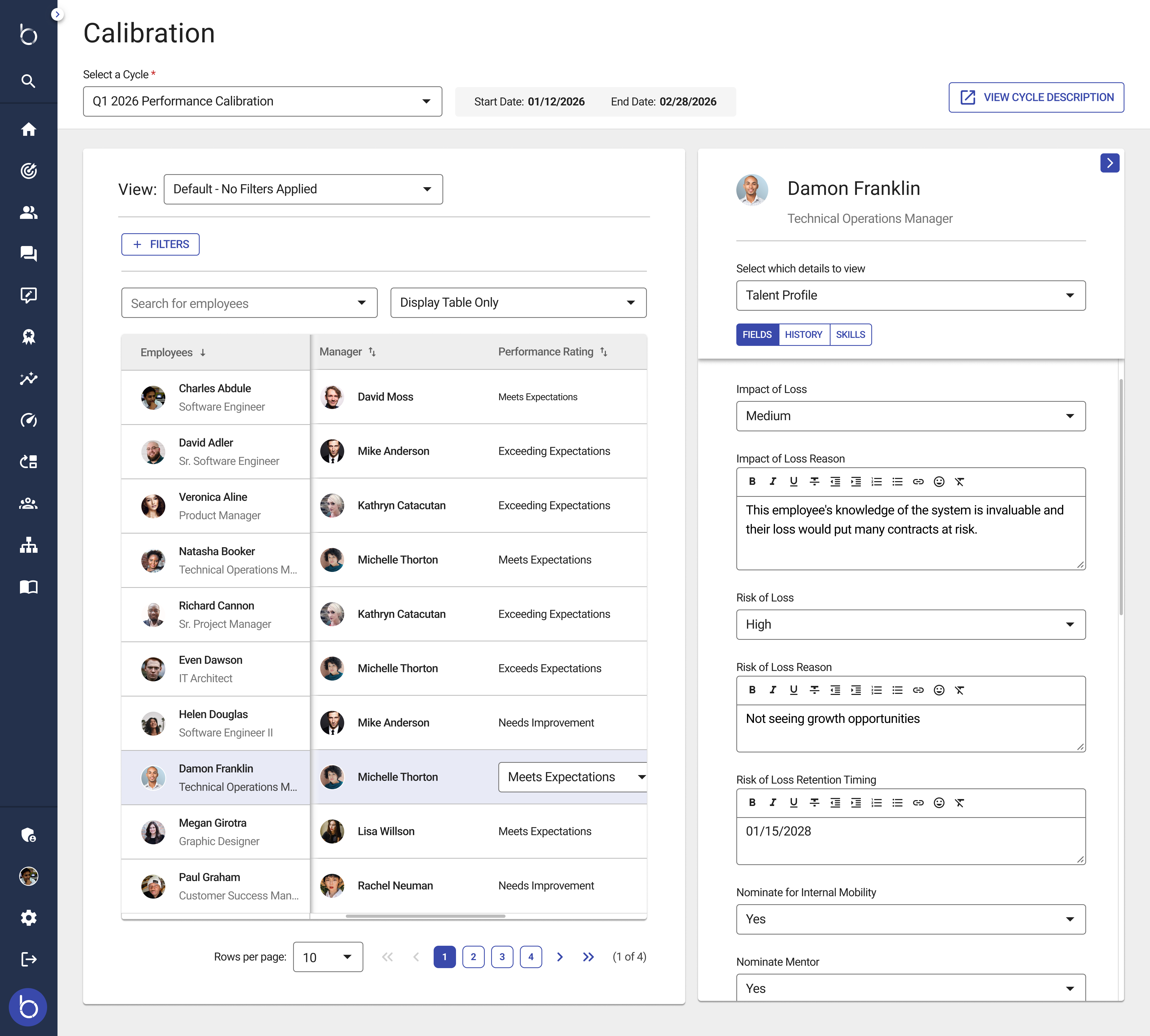 talent profiles in calibration within Betterworks