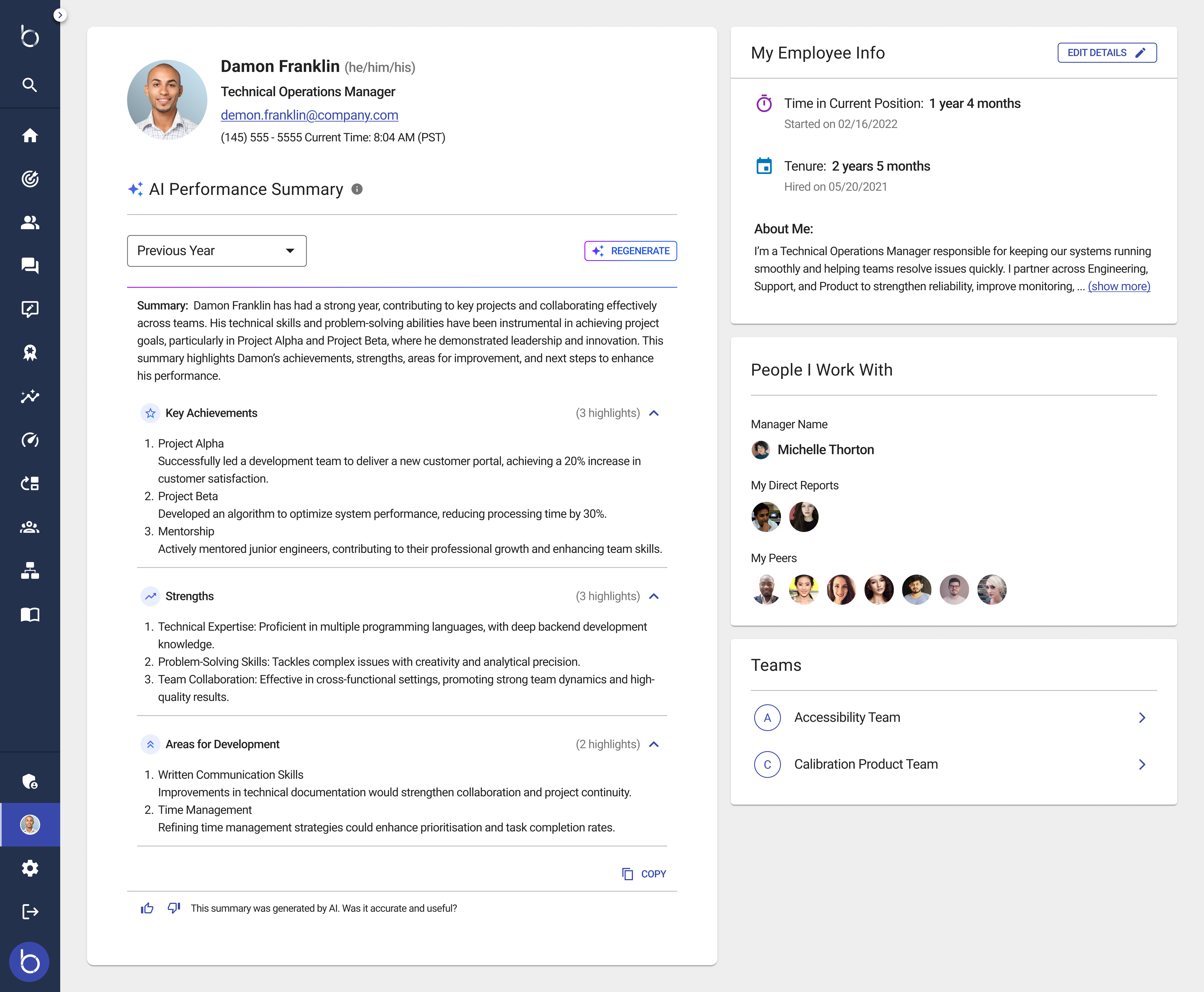 Betterworks platform - view of the Unified Talent Profile dashboard