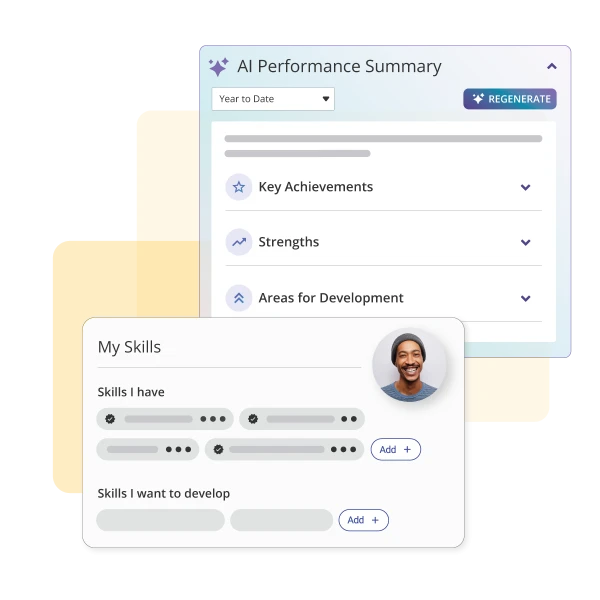 Betterworks talent profile showing an employee's current skills alongside the skills they want to develop next.