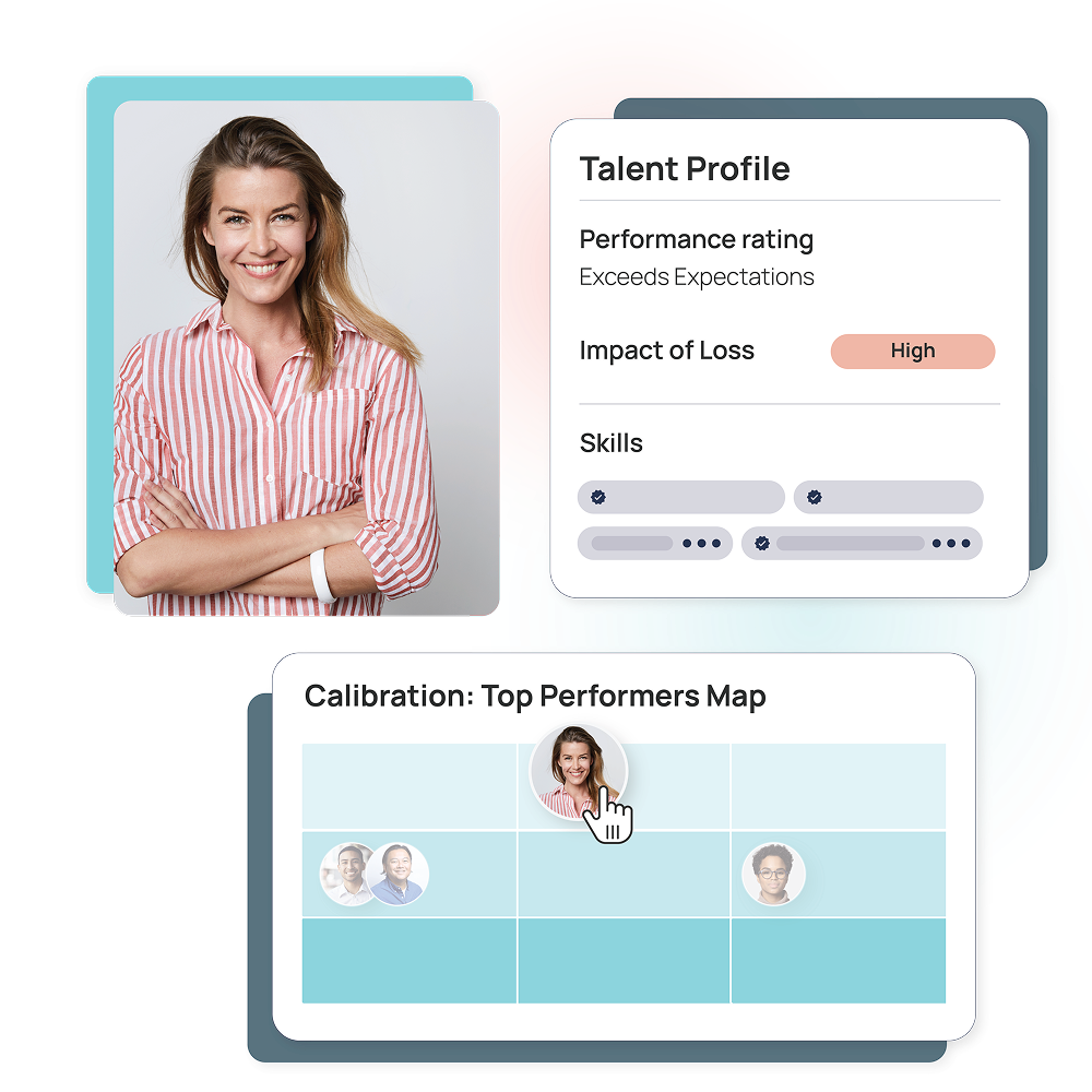 Betterworks calibration dashboard displaying a top performers map used to compare employee performance across a team.